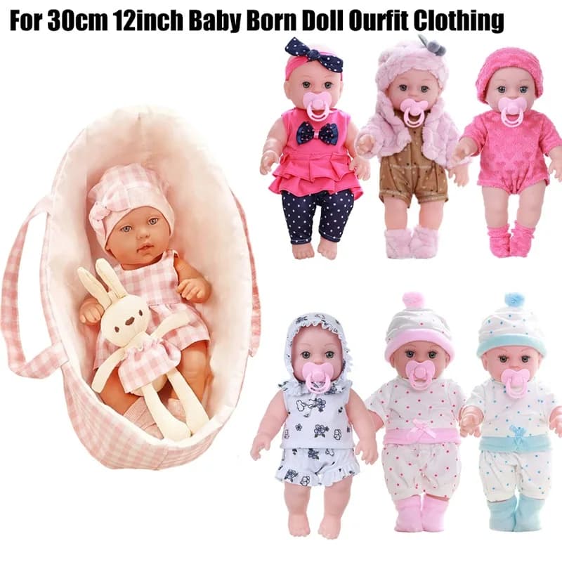 Abbigliamento e Accessori per Bambole Reborn da 30 cm (12 Pollici): Pigiama Invernale a Tema Orsetto, Tutina e Culla Portatile in Peluche