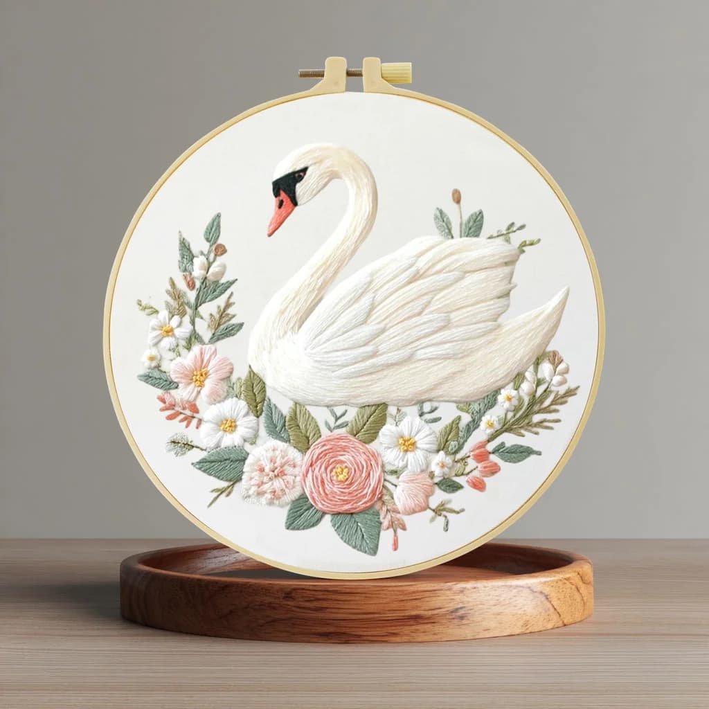 Kit per Ricamo Principianti The Bonny Swans 20X20CM/15X15CM, Arte del Ricamo a Punto Croce Fai-da-Te per Regalo