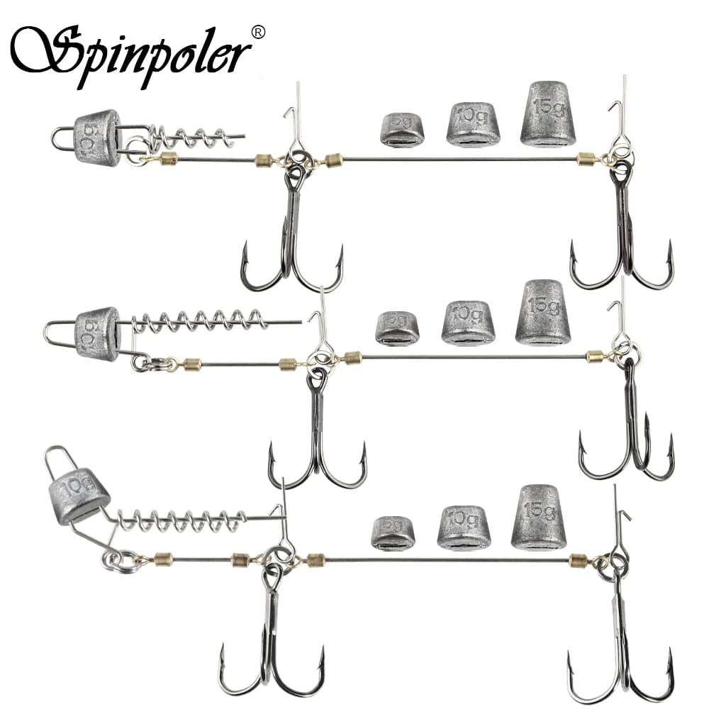 Spinpoler Multi-Depth Pike Stinger Rigs Fishing Hook #6 #1/0 #2/0 With Sinker Weight 5g 7g 10g 15g 20g Systerm Kit For Swimbait