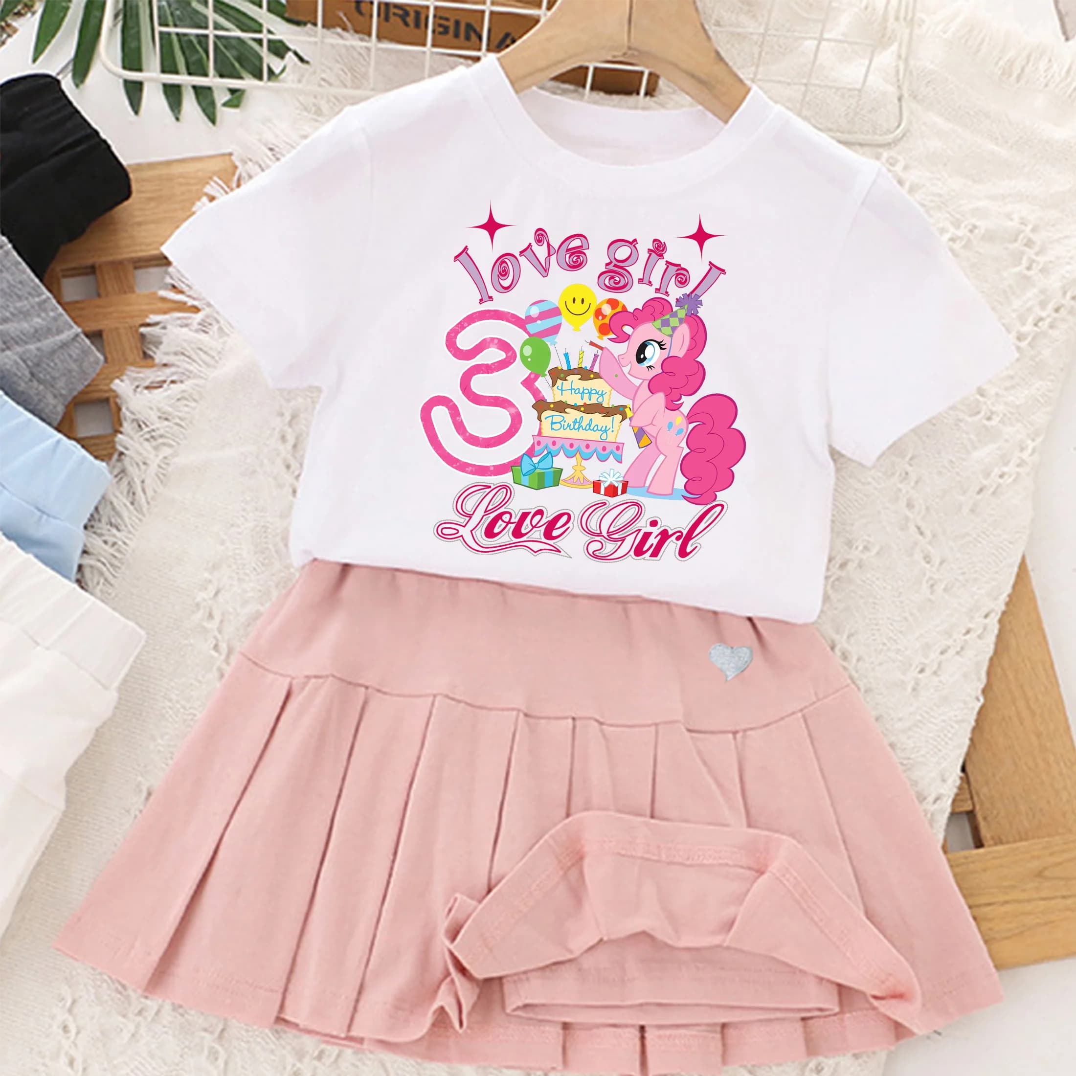 Set T-shirt e Gonna My Little Pony per Compleanno, Top con Cartoni Animati, Abbigliamento Estivo per Bambine, Regali