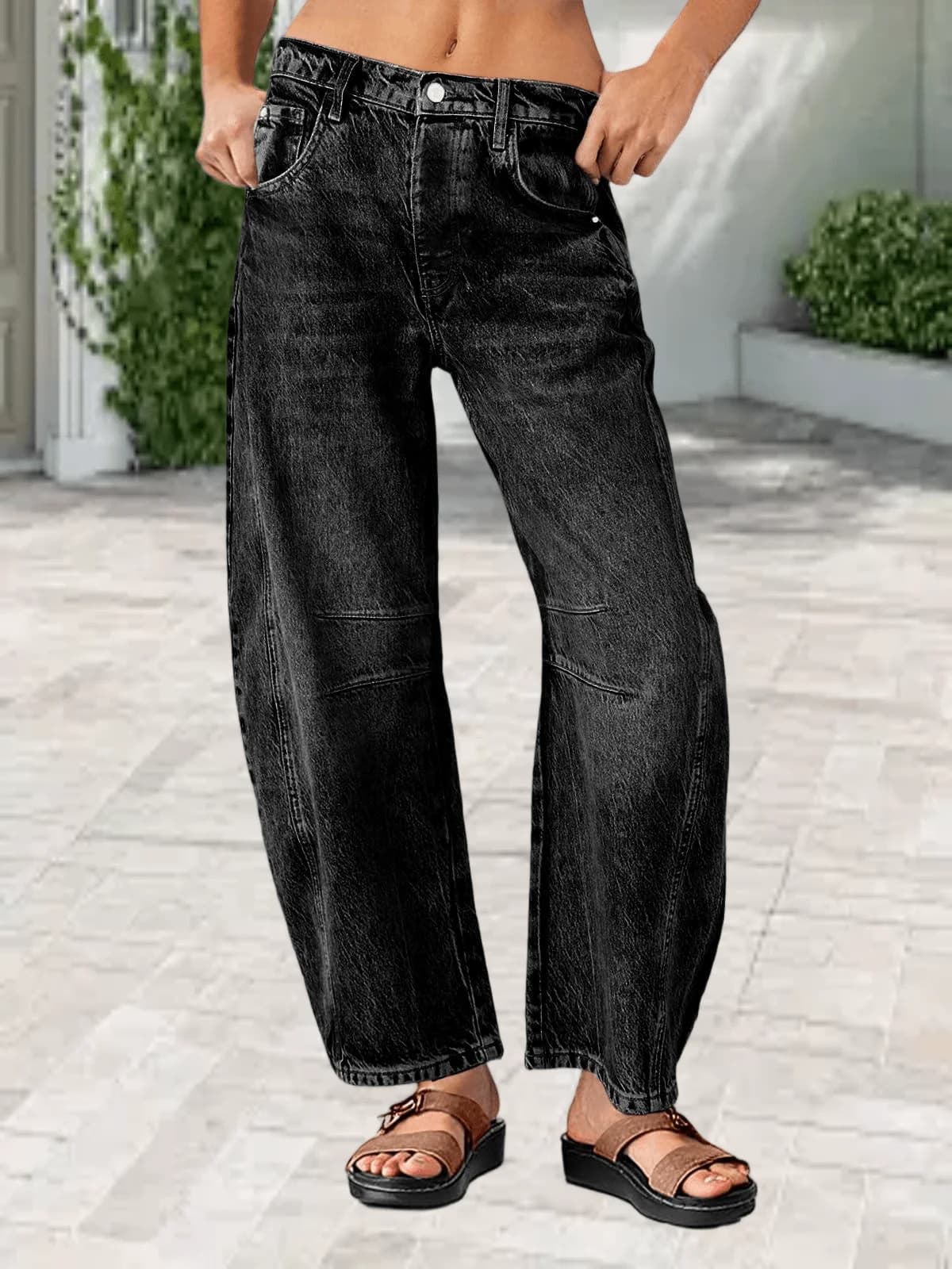 Womens Baggy Vintage Boyfriend Jeans Wide Leg Barrel Denim Pants Mid Rise Casual Ankle
