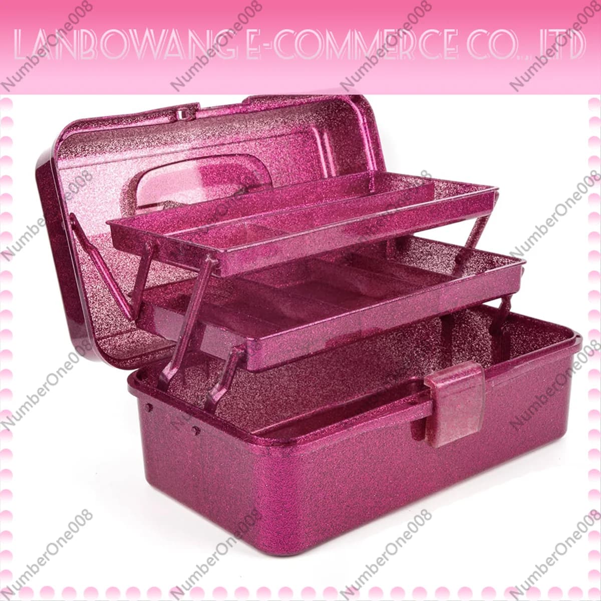 Y02AGlitter Pink & Craft Tool Storage Box, Scatola portaoggetti impilabile a 3 strati, organizer per cucito e arte
