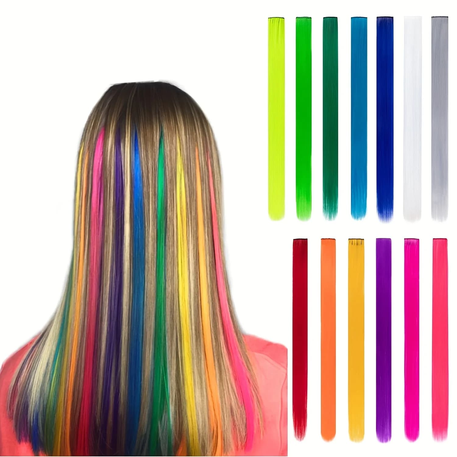 Clip to highlight colorful parties in 13 colors in smooth hair extensions for girls Synthetic posters for 22 inch Y2K multicolored hair