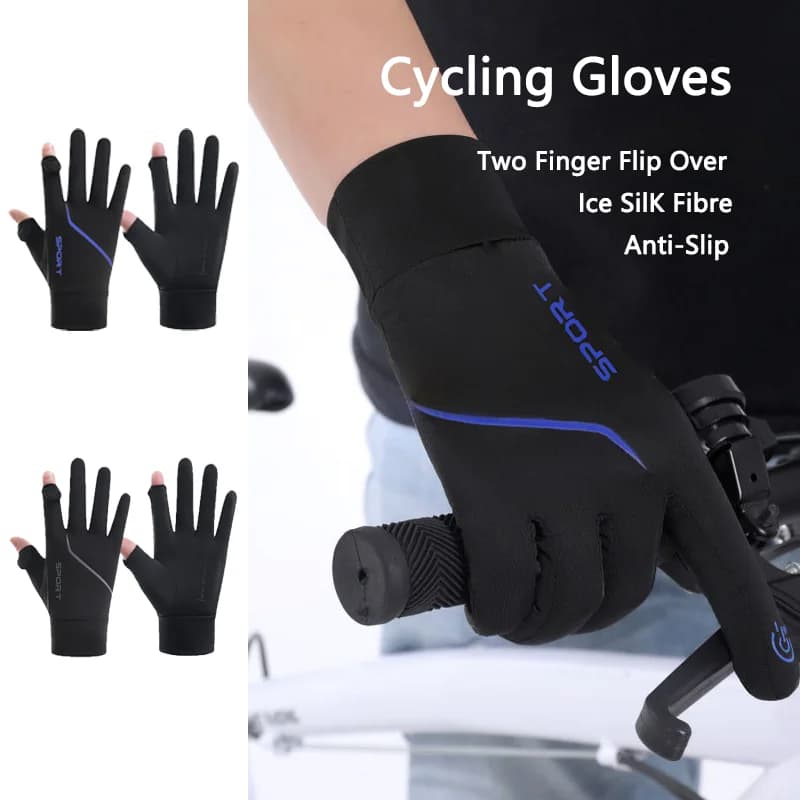 Ice silk summer gloves UV with solar protection, two-finger touchscreen gloves, anti-slip, breathable, thin for driving and cycling
