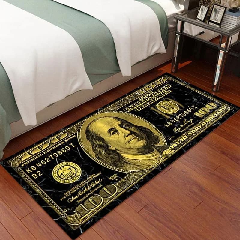 VIKAMA Novelty Tappeto con motivo banconota da 100 dollari, antiscivolo, lavabile, per camera da letto, soggiorno, ingresso, decorazioni per la casa