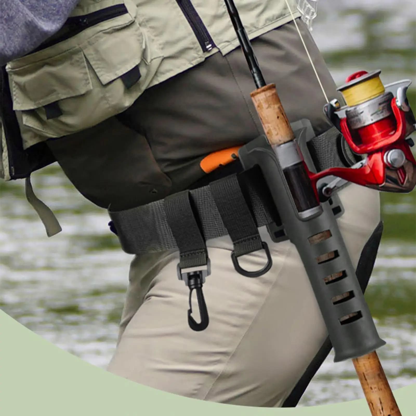 Portacanna da Pesca da Cintura in Nylon Portatile con Gancio per Pescatori Uomini Attrezzatura Outdoor