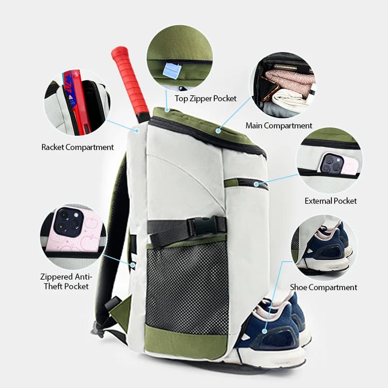 Zaino Multisport per Racchette, Adatto per Racchette da Tennis/Badminton, Scomparto Separato per Scarpe, Borsa Resistente all'Acqua per Palestra e Campo