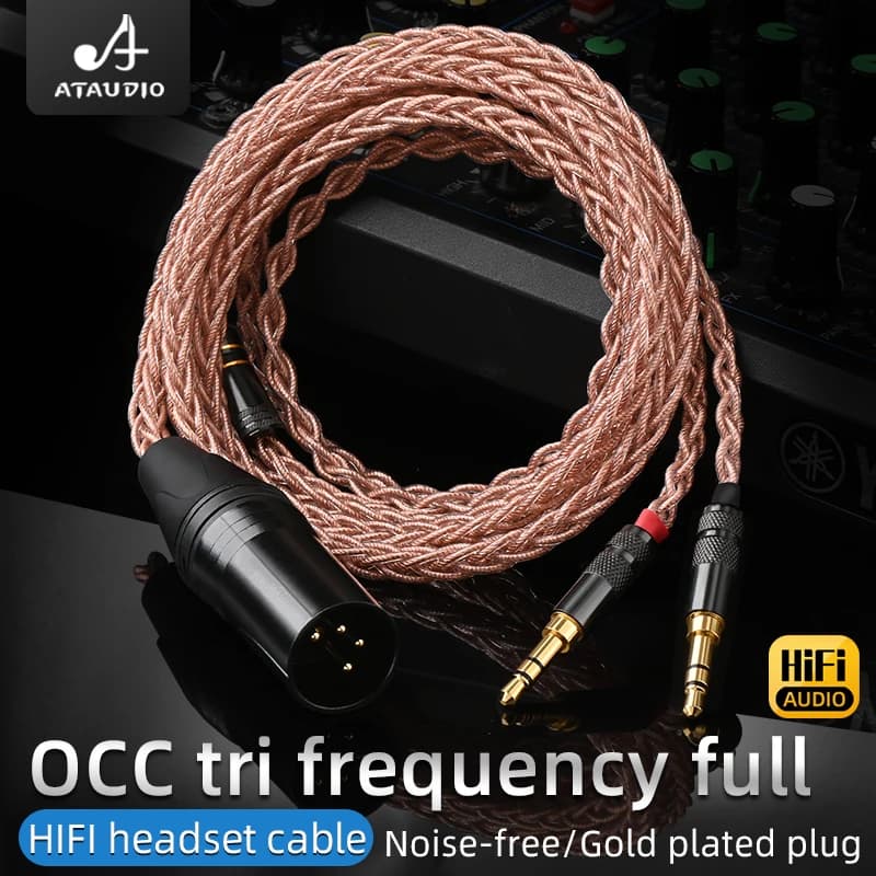Cavo per Cuffie HiFi ATAUDIO Hi-end con 8 Fili OCC, Connettore Placcato Oro 24K, da XLR a Stereo 3.5mm per Cuffie HE400i HE400s