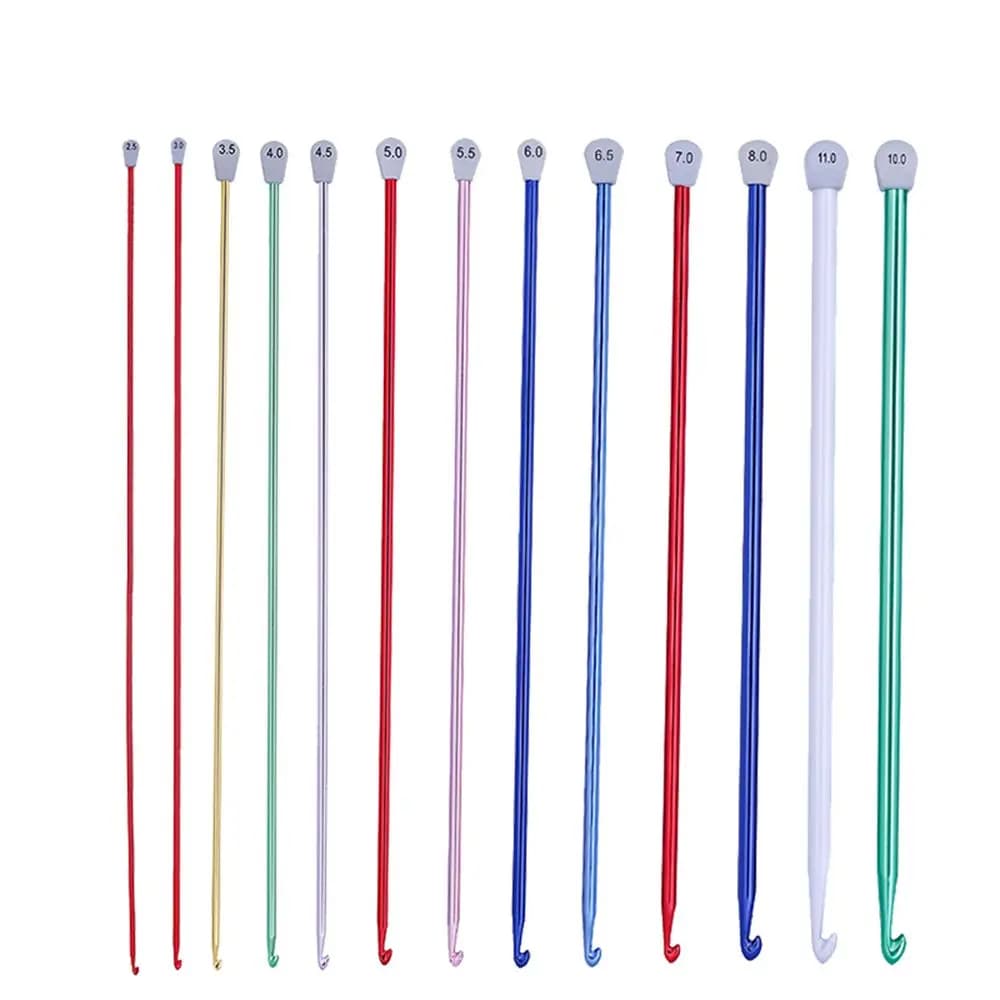 14 dimensioni 2.5mm-11mm ganci per uncinetto afgano tunisino aghi per maglieria in alluminio multicolore gancio strumento per tessitura maglione lungo sciarpa ago