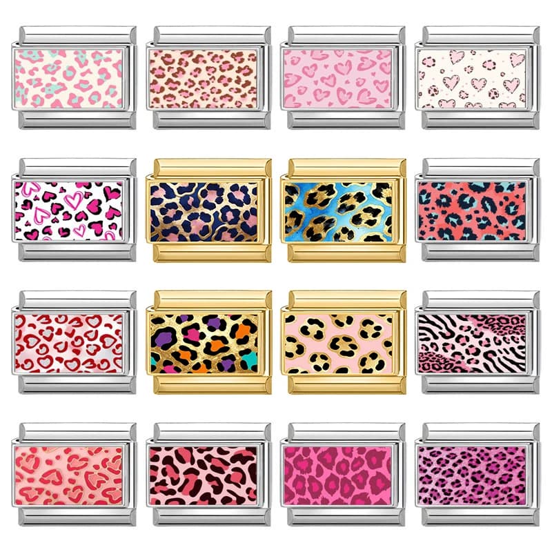 Colorful Love Leopard Print Gold Italian Charm Fit 9mm Stainless Steel Women Men DIY Making Bracelet Jewelry Gifts Wholesale
