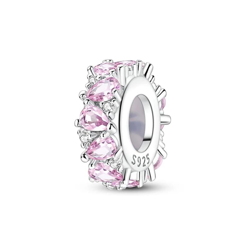 Charm in Argento Sterling 925 con Zirconio Rosa e Chiusura in Silicone, Compatibile con Bracciali Originali