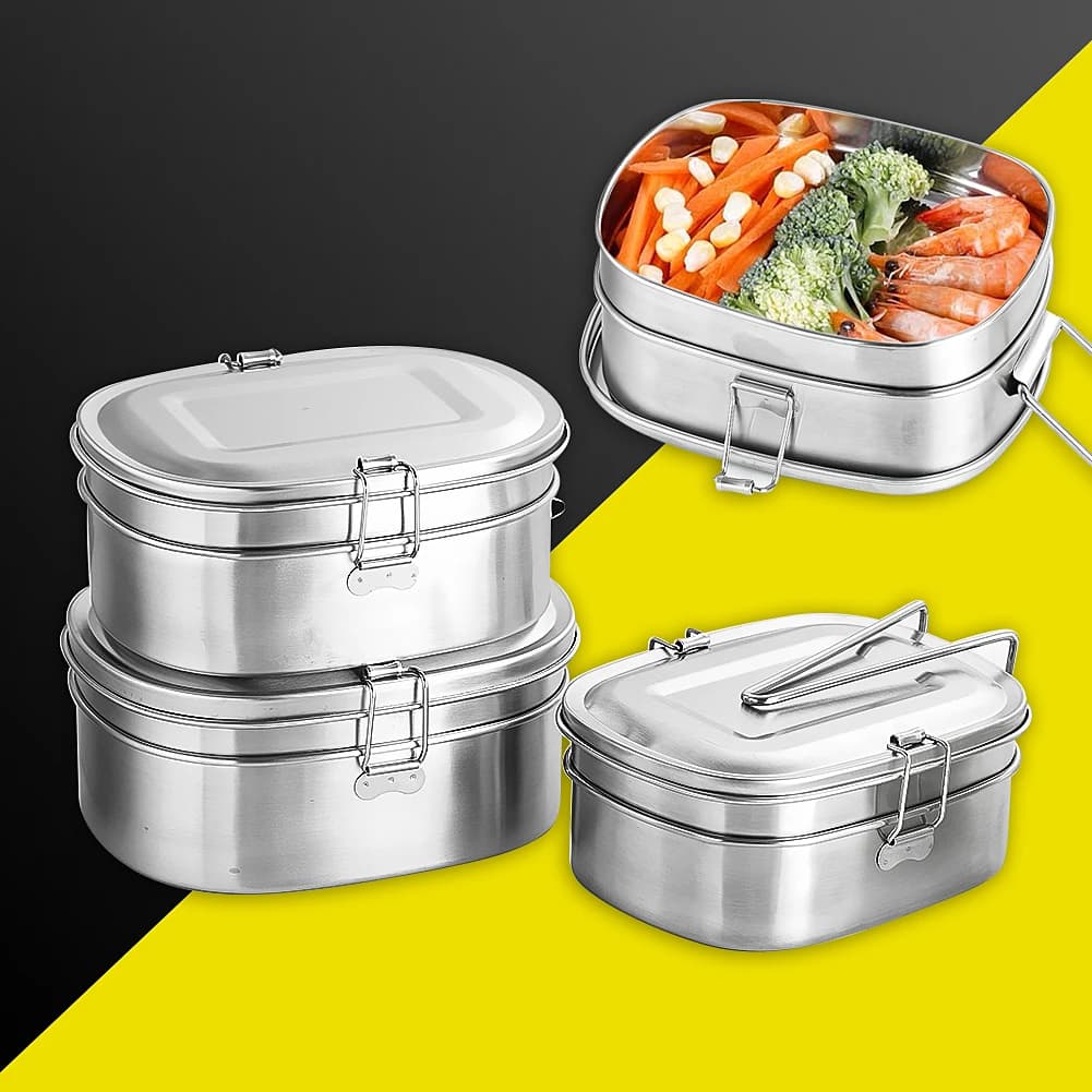 Contenitore per Pranzo Portatile in Acciaio Inox 304 con Coperchio, per Campeggio, Bento Box, Accessori da Viaggio