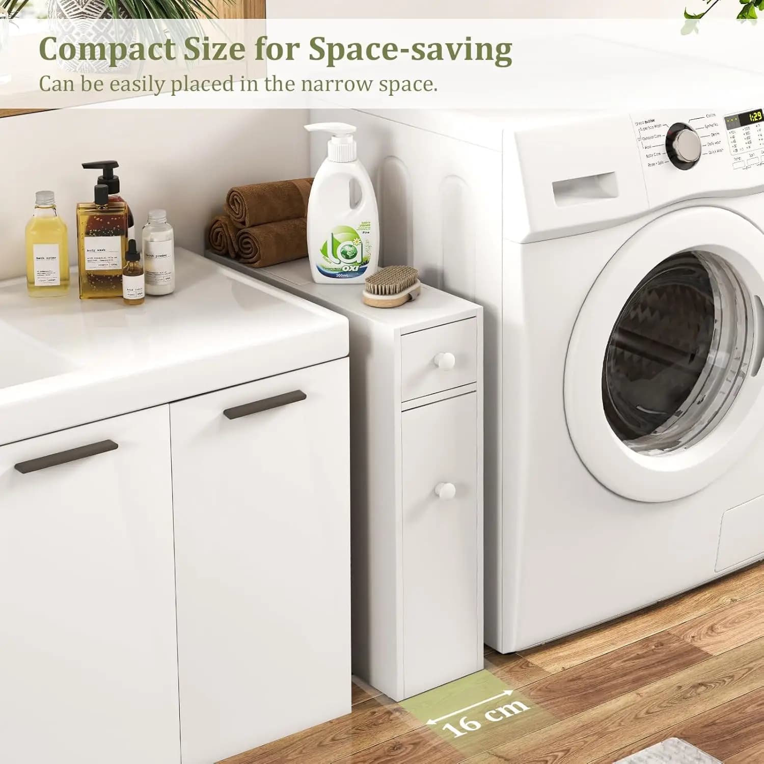 **/tex Mobile da bagno sottile, mobiletto portaoggetti indipendente, porta carta igienica, mobiletto laterale con cassetto estraibile e