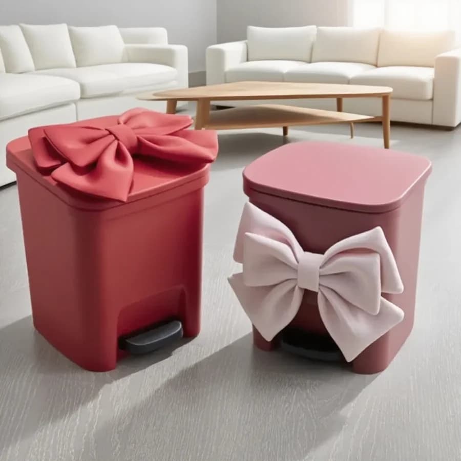12L Butterfly Bow Waste Basket Kitchen Garbage Cube Living Room Bathroom Floor Decoration Foot Pedal Garbage Can Home Supplies
