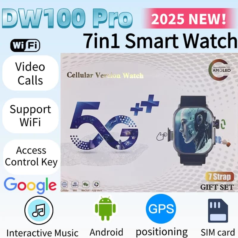 2025 DW100 Pro 4G LTE Smartwatch Sistema operativo Android Display AMOLED da 2,29 pollici Roaming globale Video HD Chat Navigazione GPS Bluetooth 5.0
