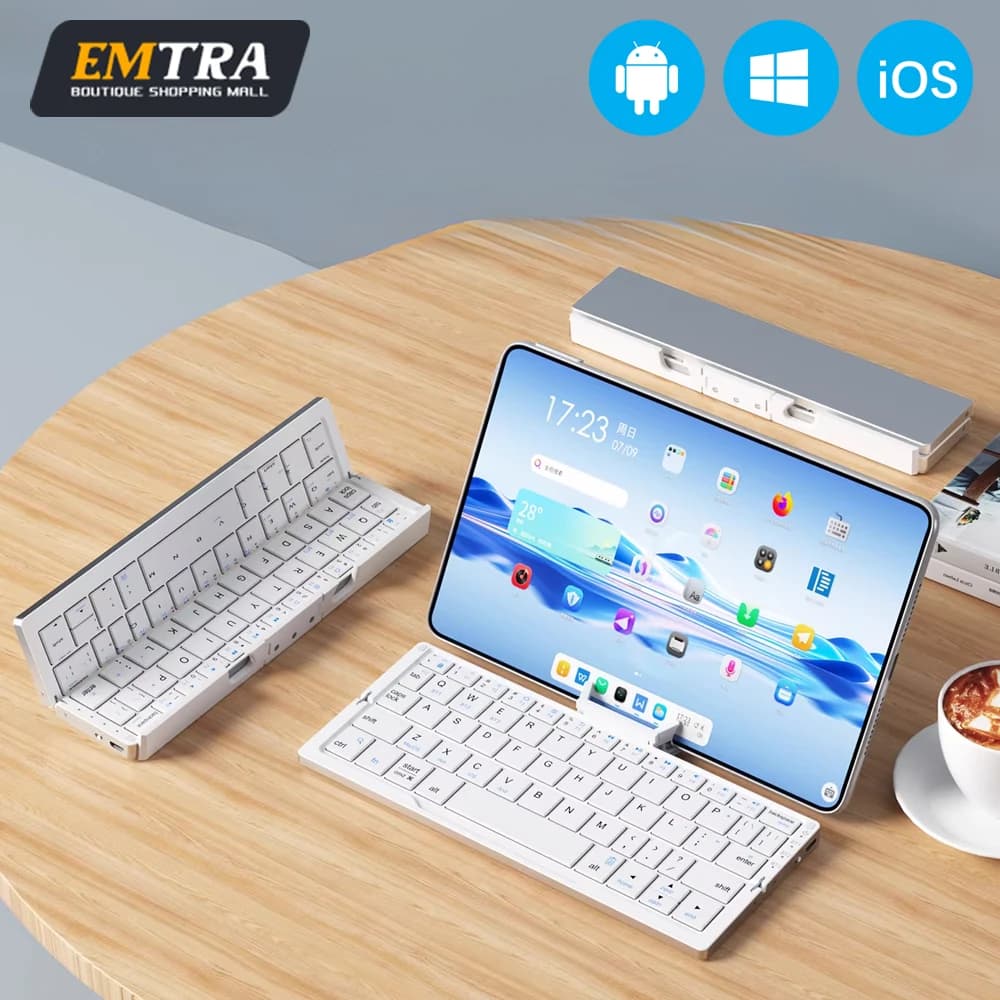 Nuova Mini Tastiera Bluetooth Pieghevole Wireless con Supporto per 3 Dispositivi, Ricaricabile, per Telefono e Tablet, Tastiera Portoghese