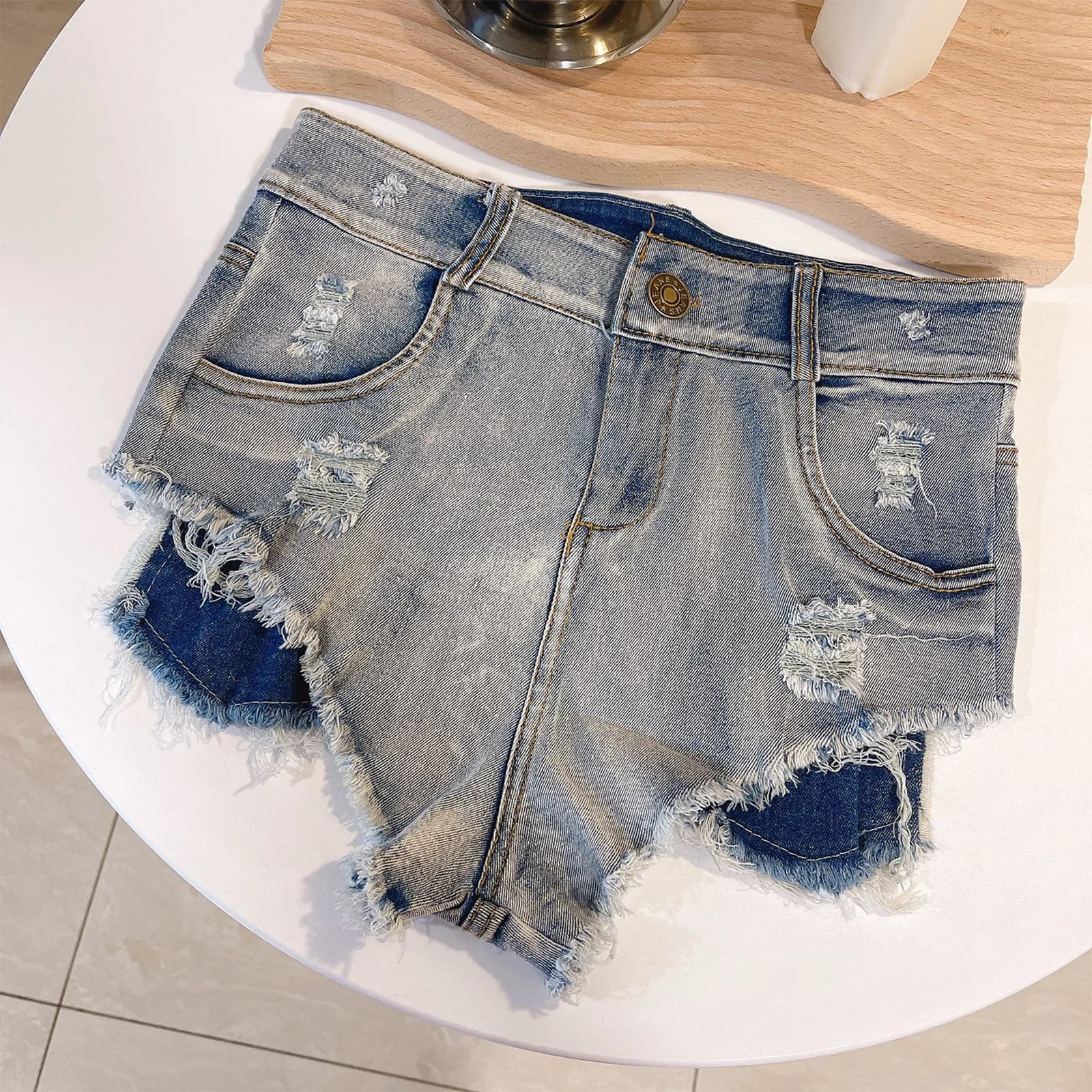 Men Sexy Low Rise Tight Ripped Denim Shorts Pole Dance Hot Pants Jeans Mini Shorts Nightclub Bar Rave Party Summer Beach Costume