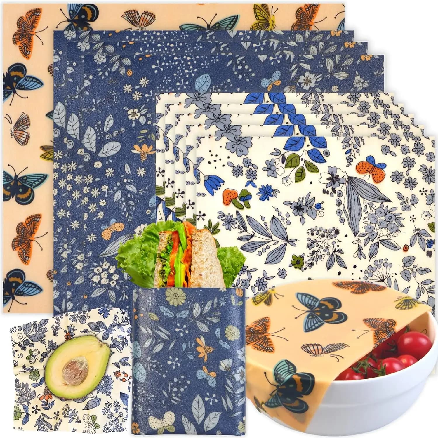 Eco-Friendly Beeswax Food Wraps - 9 Pack, Reusable & Plastic-Free, Keep Food Fresh Longer