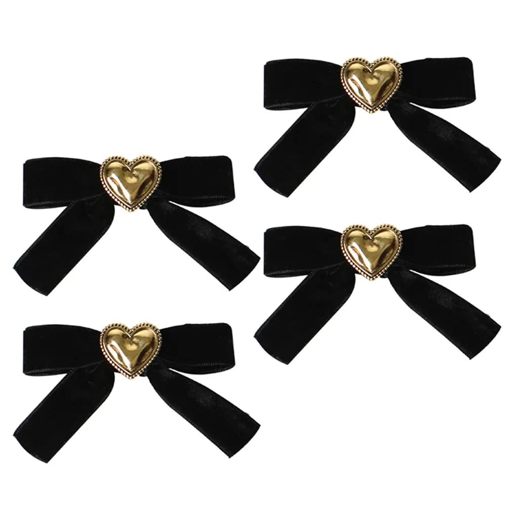 Set of 4 heart-shaped hair clips with bow, elegant heart-shaped springs for parties and daily use, fashionable heart-shaped clasps.