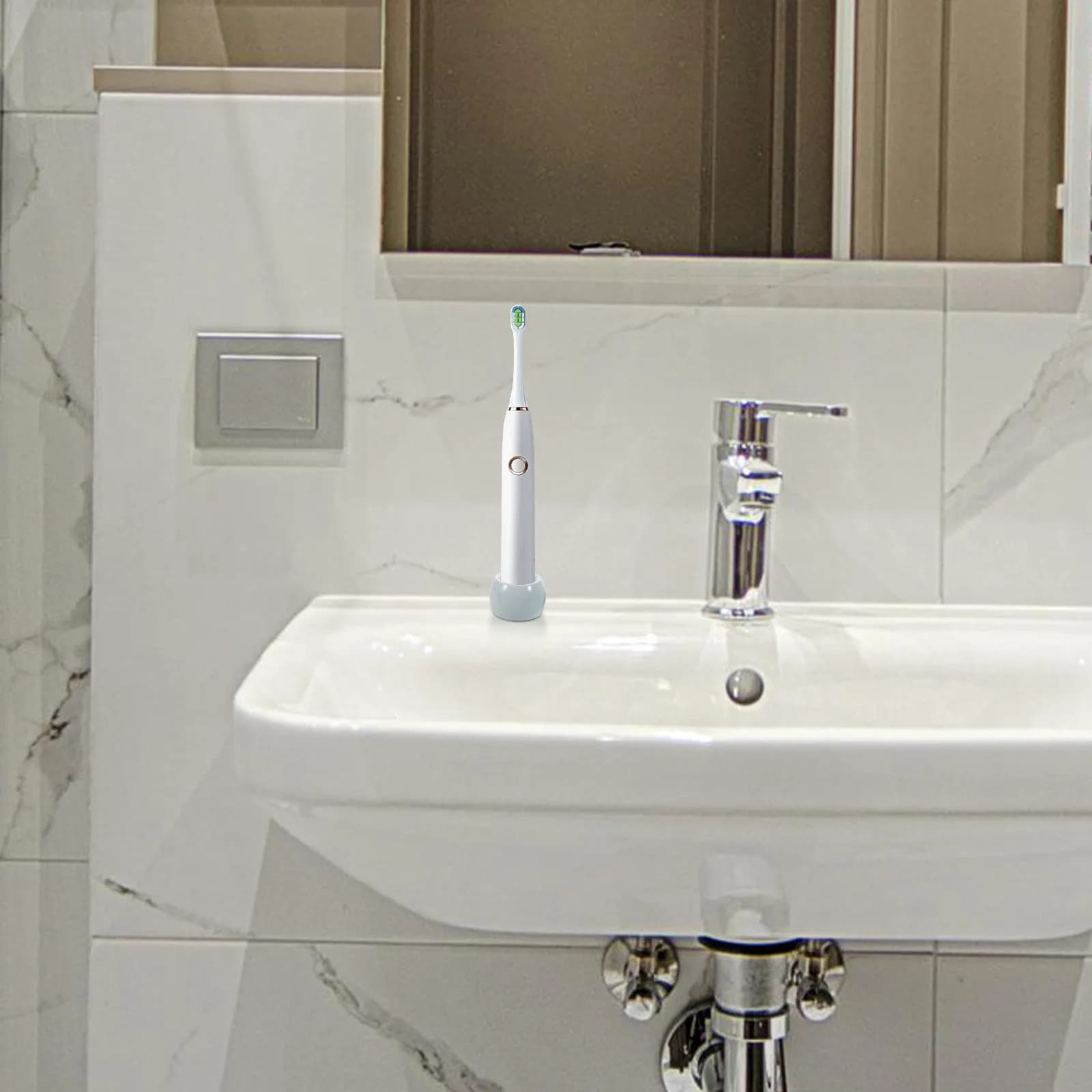 Set di 2 Portaspazzolini Elettrici in Ceramica con Motivo Marmorizzato per Bagno, Mobile Lavabo, Doccia, Design Moderno ed Estetico