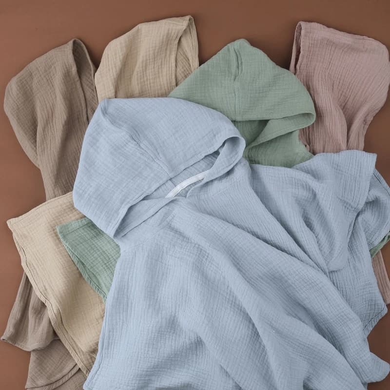 Baby towel in pure cotton solid color muslin bathroom towel with hood for kids beach bathrobe for newborn Quick Dry Facecloth children's stuff