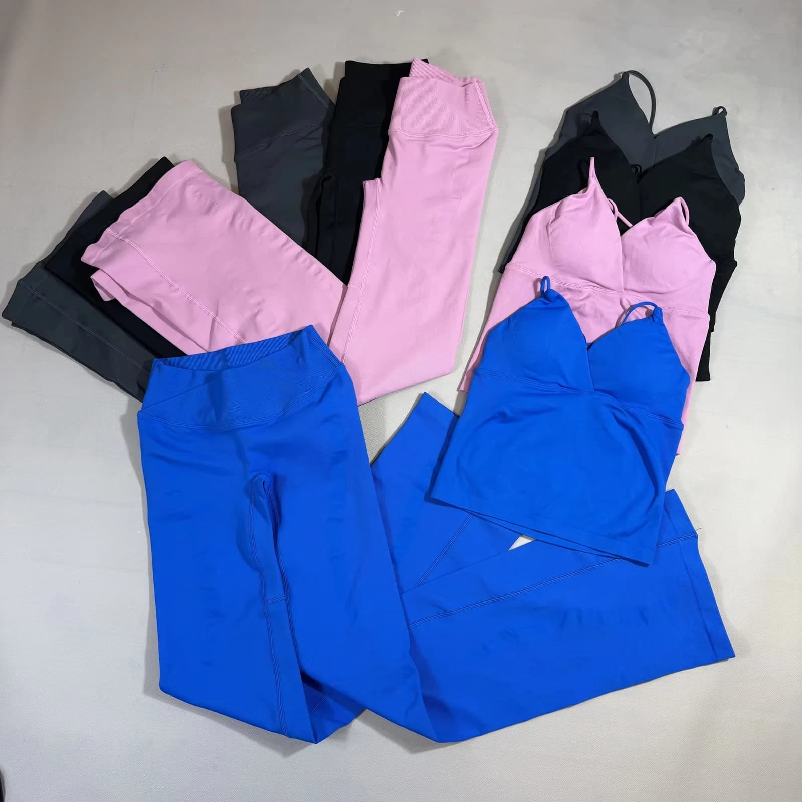 1-2pieces Sports Set Women Seamless Front Tie Crossover Bra Cami Crop Top Crossover Waist Flare Leggings Workout Sets Sportwear