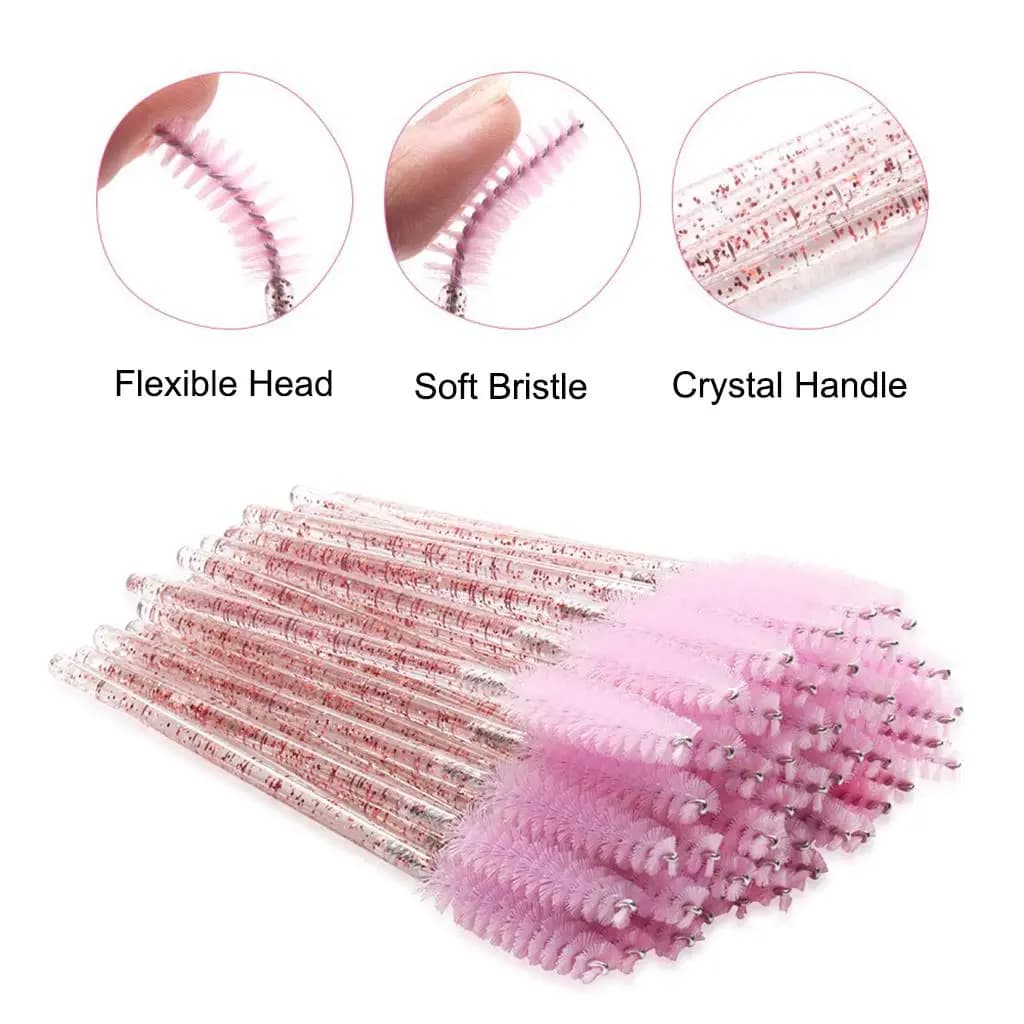 Spazzole Monouso in Nylon Morbido per Extension Ciglia, Bacchette in Cristallo per Applicazione e Pulizia Mascara