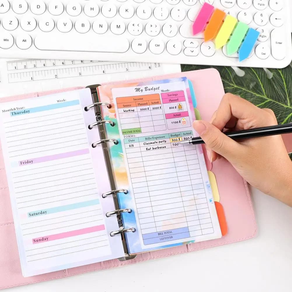 Kit di ricarica per pianificatore budget A6 82 fogli 2024 inserti calendario 6 fori budget spese accessorio nucleo sostitutivo per notebook a fogli mobili