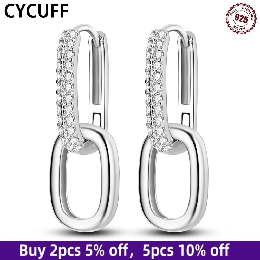 CYCUFF Nuovo 2025 925 Sterling Silver Orecchini a cerchio Brillante Zircone a forma di U Doppio anello Orecchini Fine Gioielli di fidanzamento per le donne