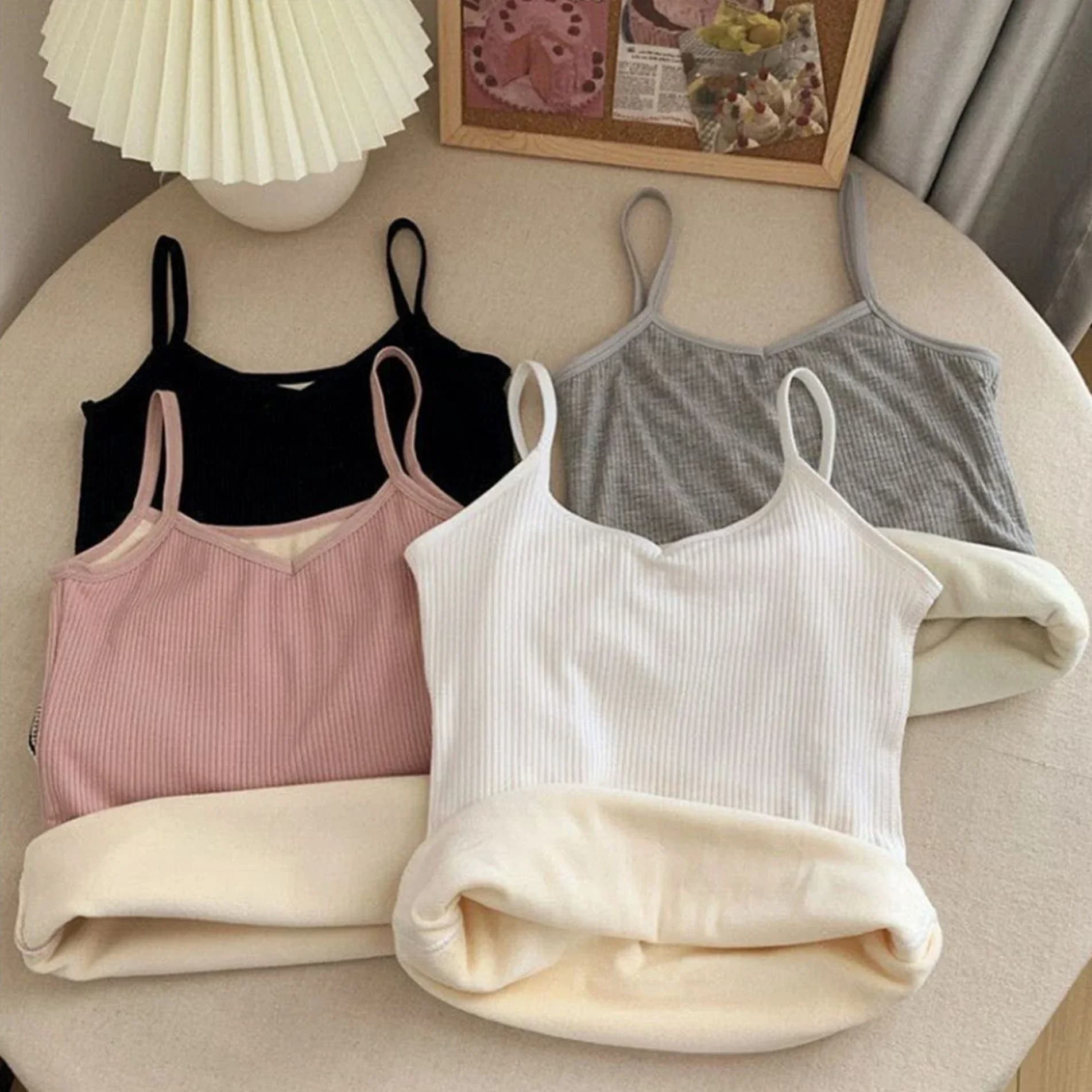 Women's Winter Warm Underwear Solid Color Casual Thermal Nightwear Sexy elasticity Women's Thin Velvet T-shirt Top Sleeveless