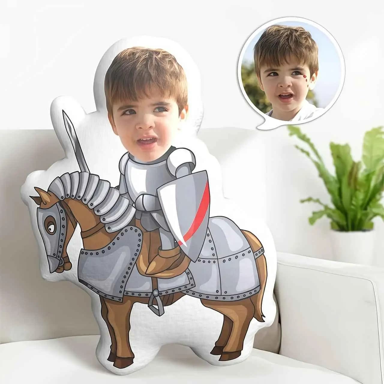 Cuscino in peluche a forma di King Knight con disegno viso e corpo personalizzato, stampa digitale fronte-retro per compleanni