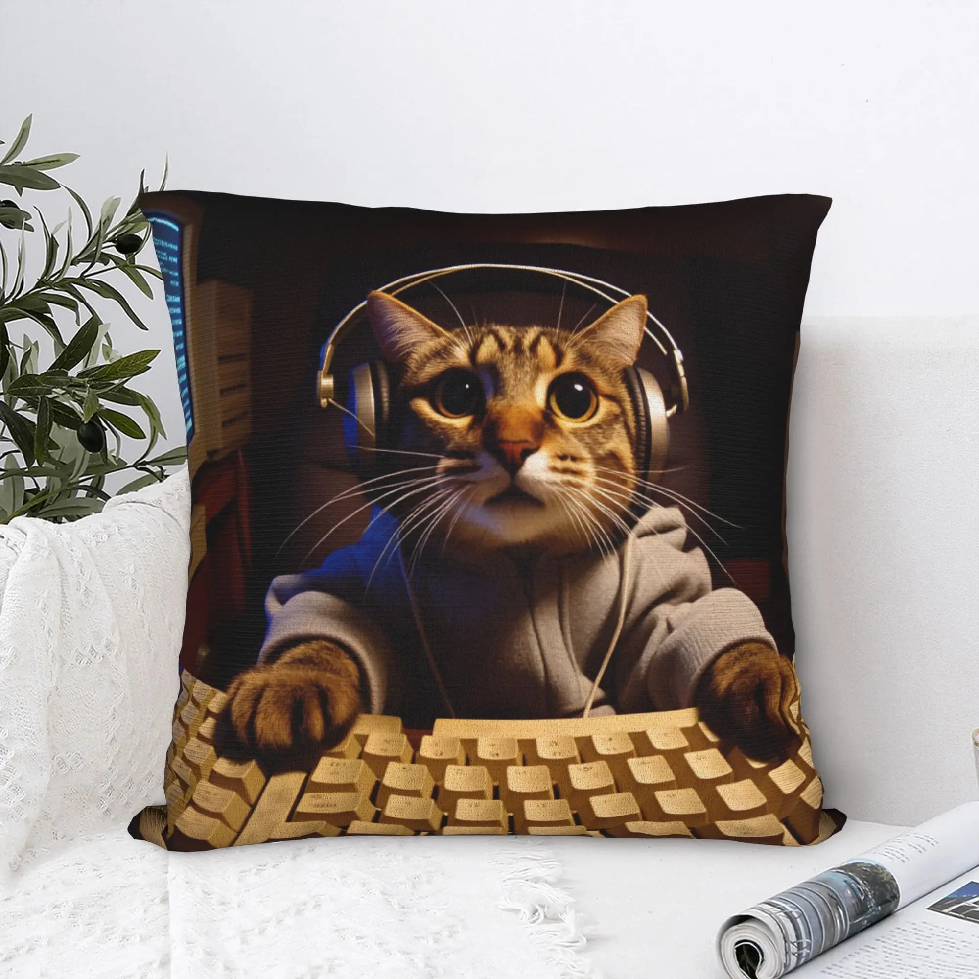 Pillow Case Gamer Cat Soft Pillow Cover For Couch Sofa Bedroom Cute Funny Pillowcases