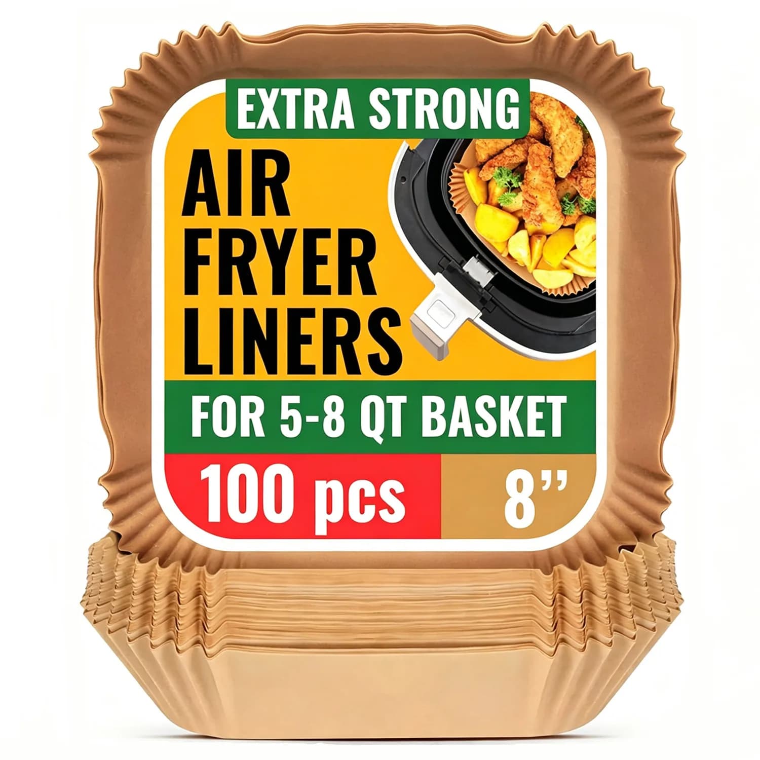 100Pcs Air Fryer Paper Liners Air Fryer Disposable Liners Non-Stick Oil Proof Easy Cleanup 8" Square 5-8 Qt Basket By Baker's
