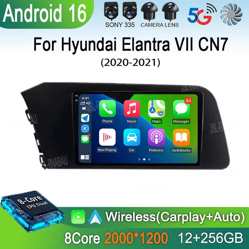 Autoradio Android 16 con Carplay e Auto 4G+WIFI per Hyundai Elantra VII CN7 2020 2021 - Navigatore GPS Multimediale con Lettore Video e Unità Principale