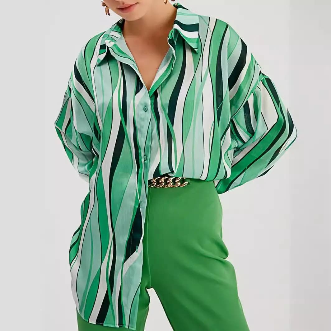 Women's Long Striped Shirt Cardigan Printed Street Style Fashion Winter Collection Non-Shrinkage High Quality Ladies' Blouse