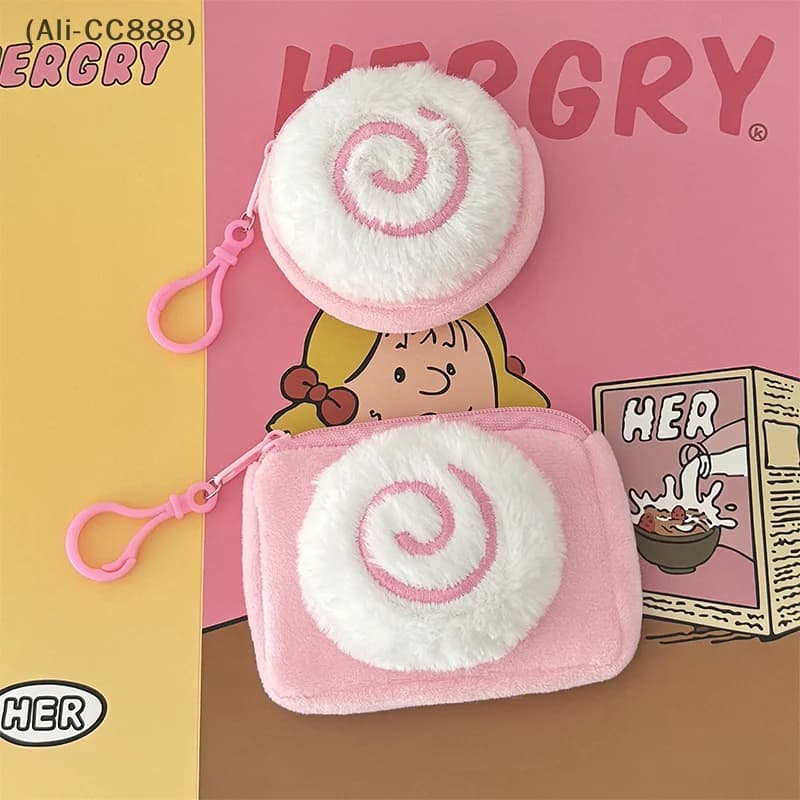 maveraCC88 ChaveiroCute Kamaboko Cartoon Girl Heart Portamonete Peluche Borsa per auricolari Portamonete Organizer Pouch Zaino Charms