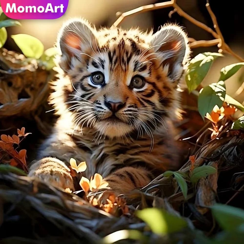 Momoart Diamond Painting con Motivo Tigre per Adulti e Principianti, Kit Mosaico Diamantato Fai da Te, Ricamo Decorativo per Casa