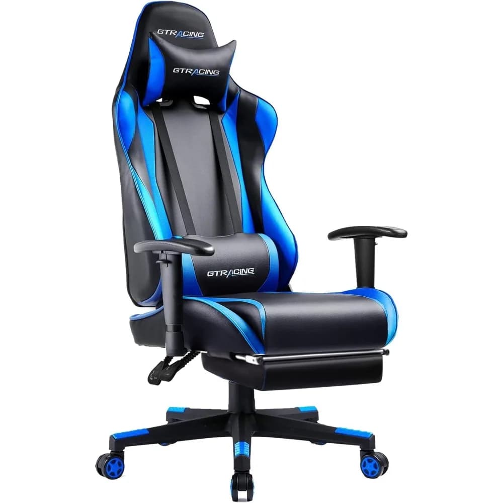 GTRACING Sedia da gaming con poggiapiedi, sedia da scrivania ergonomica per giochi per computer, sedia da gioco reclinabile con regolazione dell'altezza del sedile, girevole