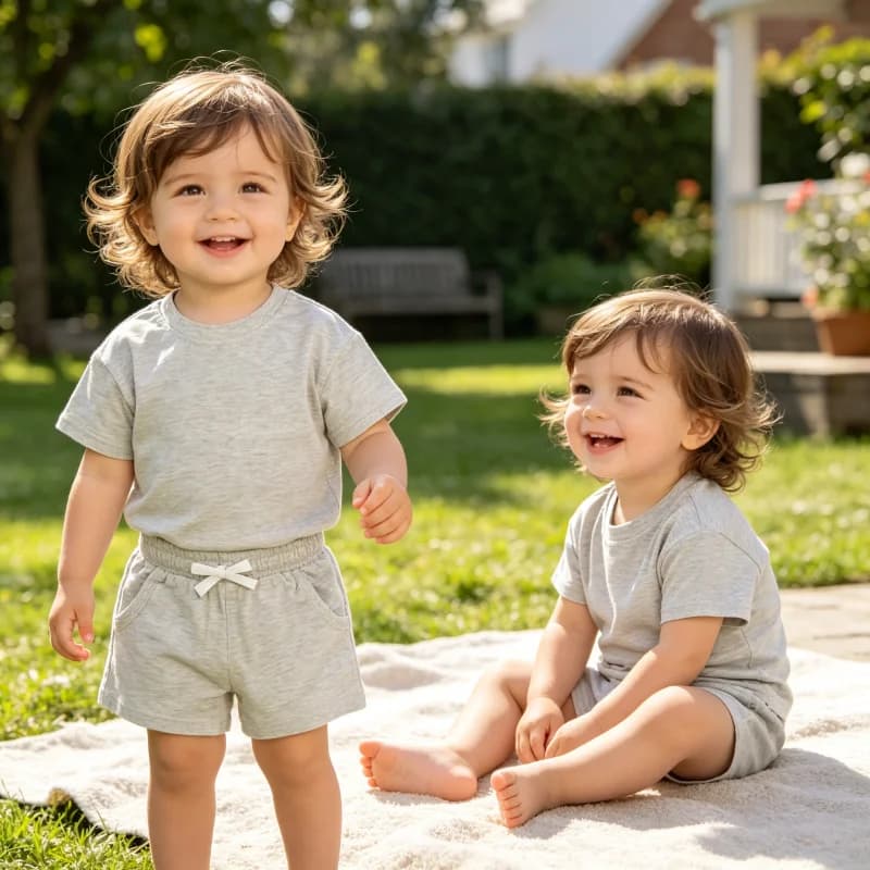 Set Estivo per Bambini e Bambine: T-shirt a Maniche Corte e Pantaloncini in Cotone Tinta Unita