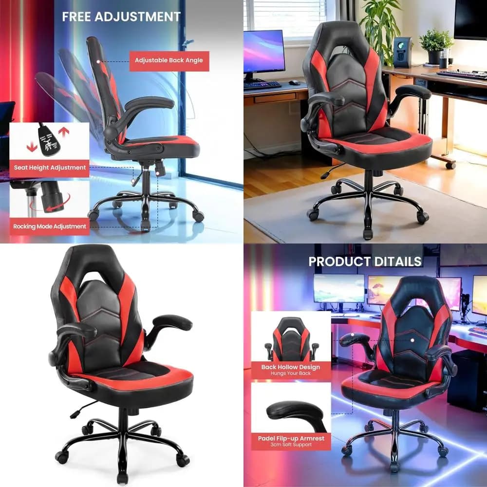 Sedia da Gaming Girevole Regolabile in Pelle PU con Braccioli Ribaltabili - Ideale per Ufficio Domestico, Intrattenimento e Gaming, Adatta per
