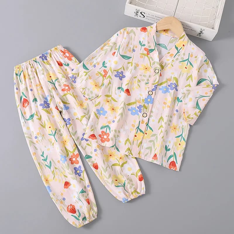 2-15Y Kid's Pajamas Sets Summer Boys Girls Shirts + Pants 2pcs Sleepwear Suits Children's Comfortable Homewear Outfits H103-28