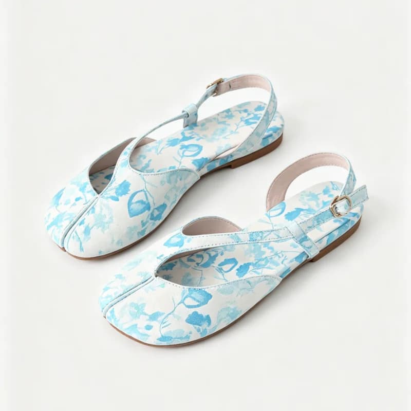 Sandali piatti da donna con punta divisa, stampa floreale francese, slingback, estivi, casual, traspiranti, Mary Janes, Zapatos Mujer