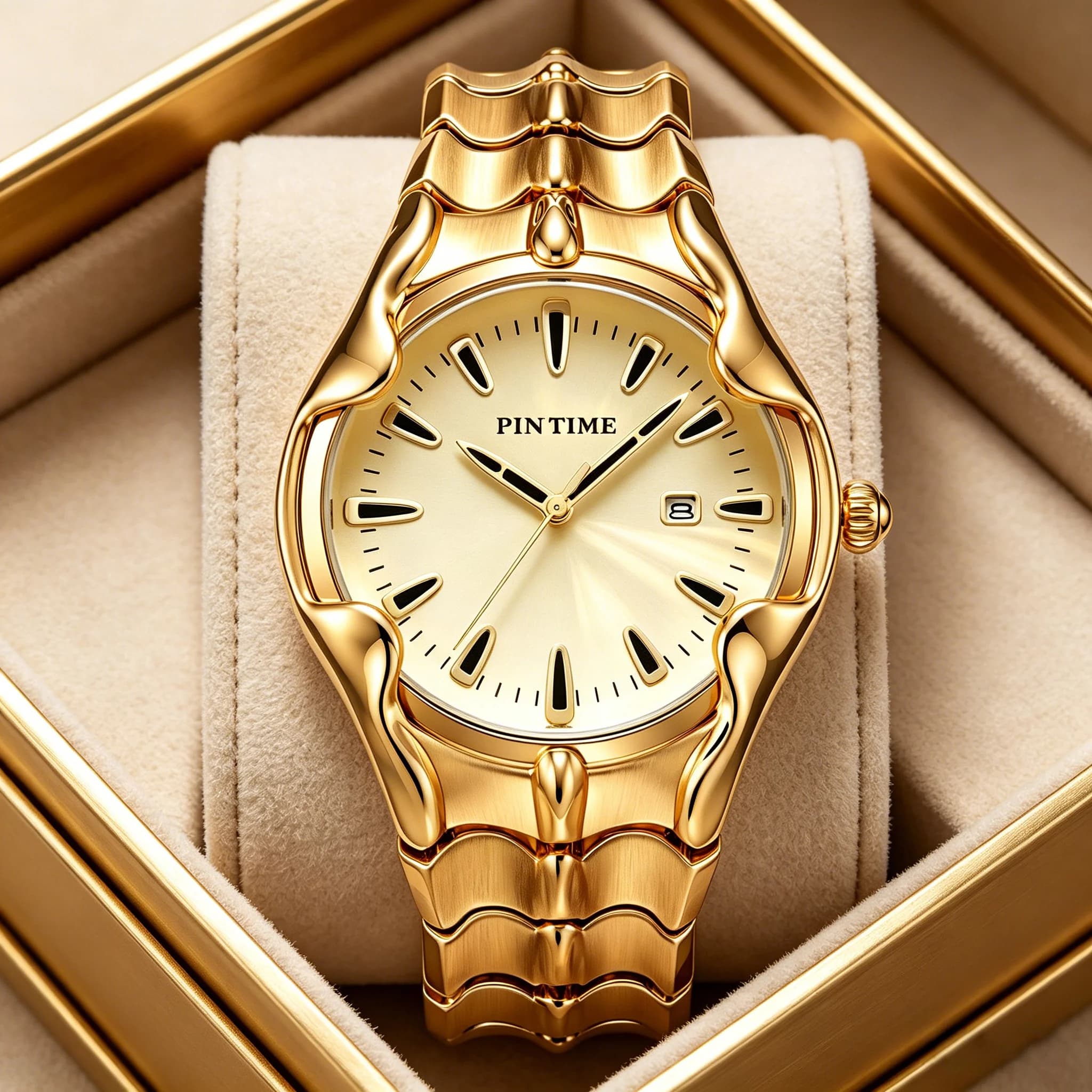 1pc men's quartz watch, a three-dimensional wave pleated textured watch, available in three colors, gold, black and silver with