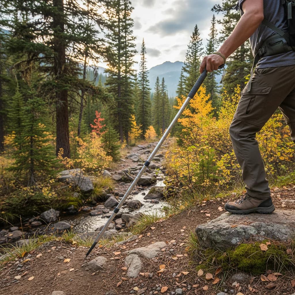 Foldable Trekking Stick with Anti-slip Grip, Multifunctional Base for Open Camping