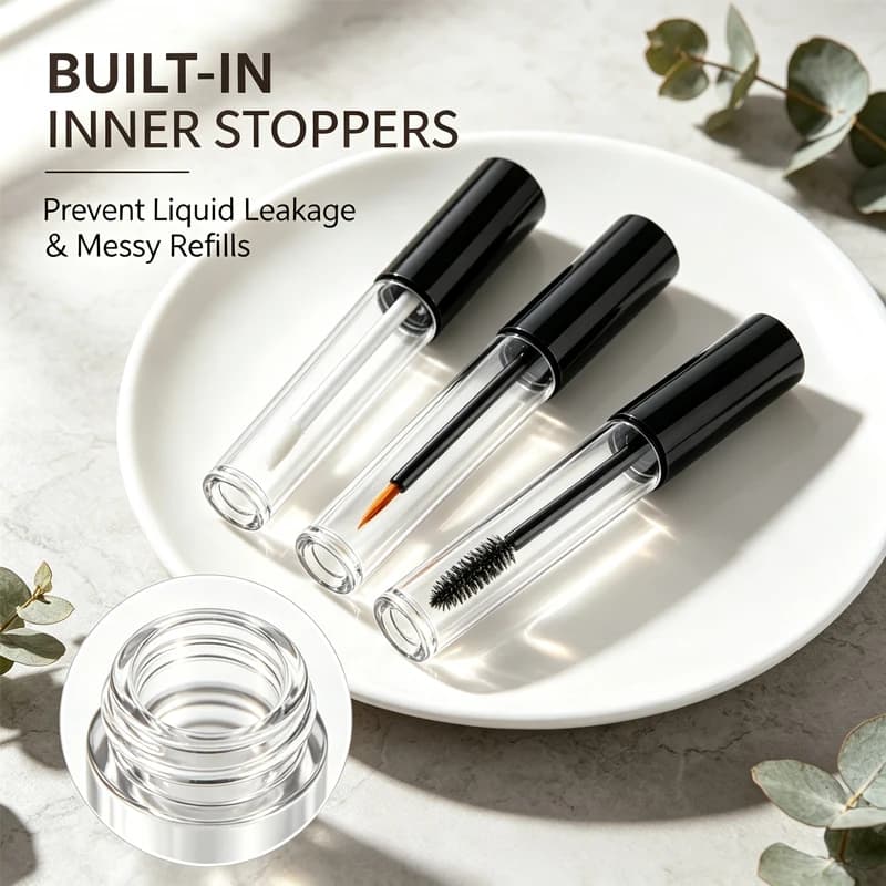 Set of 3 Empty 10ml Mascara Tubes with Mascara Brush for Castor Oil Universal Dispenser Bottle with 3 Funnels, 3 Plug