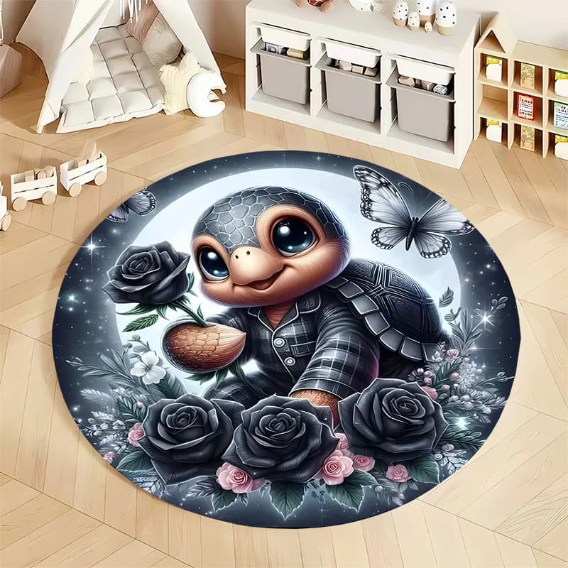 Free shipping! Whimsical Turtle and Floral Design Rug for Nurseries round carpet for home sofa bedroom, gift