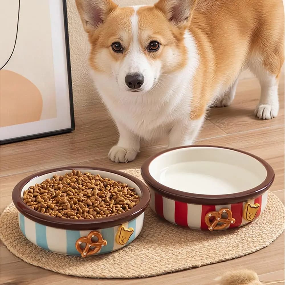 Ciotola in Ceramica Antiscivolo per Cani, Facile da Pulire, Fatta a Mano, Anti-Rovesciamento, per Acqua e Cibo, Rotonda e Spessa, per Gatti e Animali Domestici, da Interno