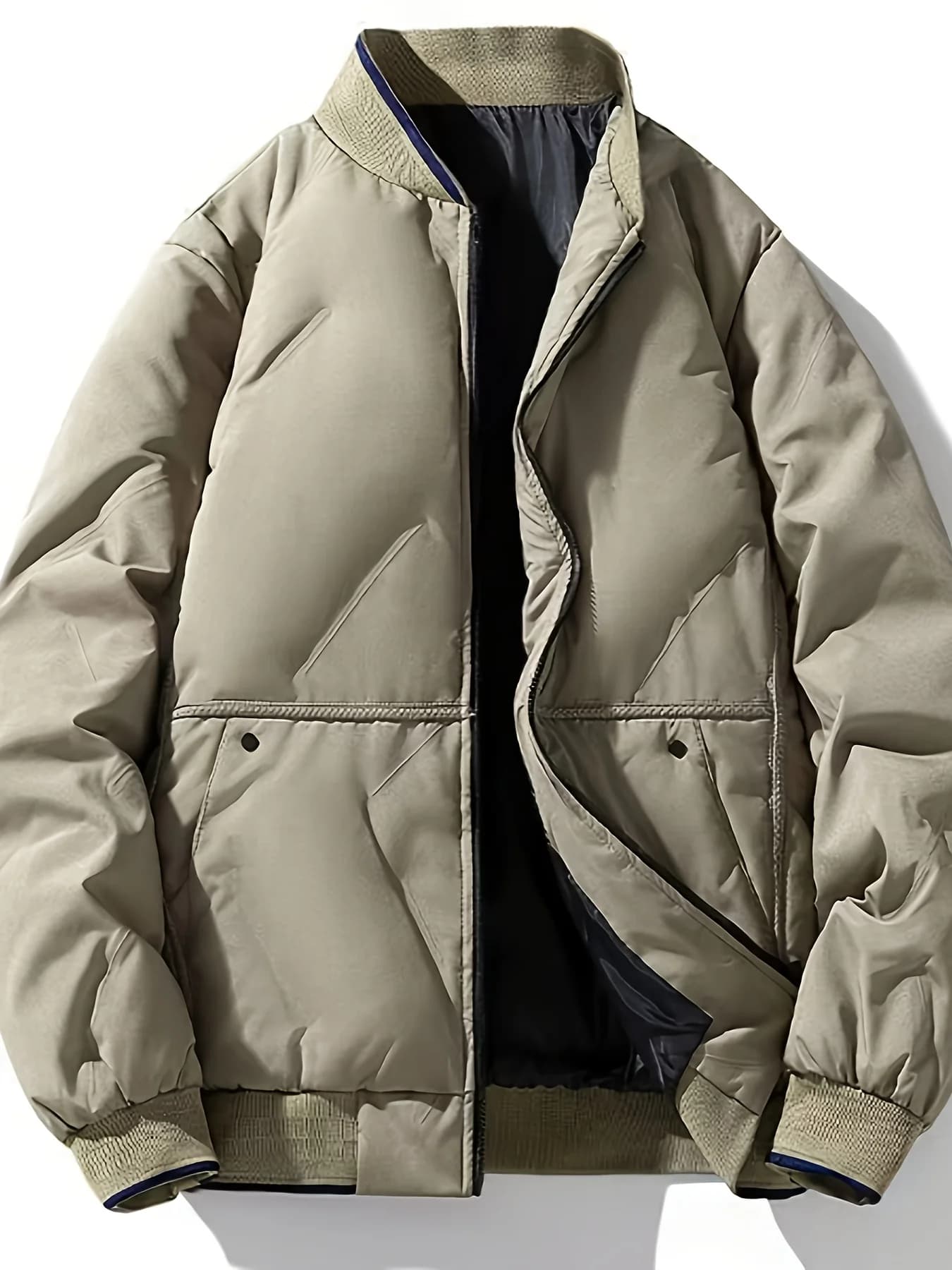 Men's Cotton Jacket, Stand-Up Collar, Thickened and Warm, Fashionable Casual Business Coat, Autumn and Winter Style Top