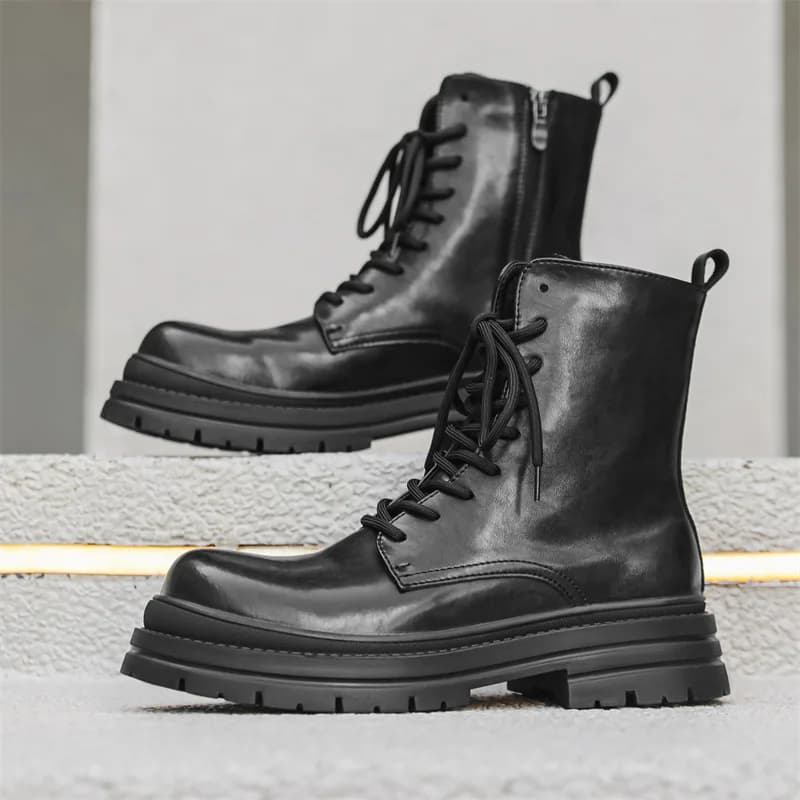 Stivali da moto alti da uomo in stile Inghilterra, scarpe con plateau eleganti nere, stivali da cowboy primavera autunno, botas in pelle originali