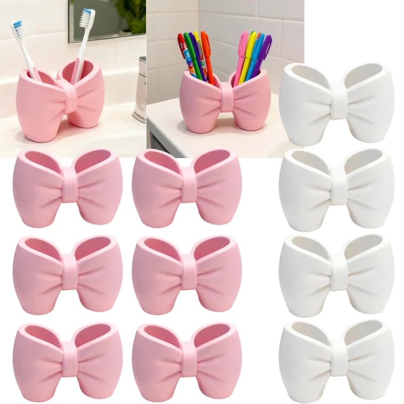 Portaspazzolino a forma di fiocco, in plastica leggera, grazioso organizer per spazzolino e dentifricio per camera da letto e bagno